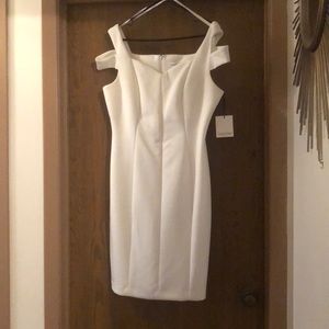 Calvin Klein white shoulder cut out scuba dress